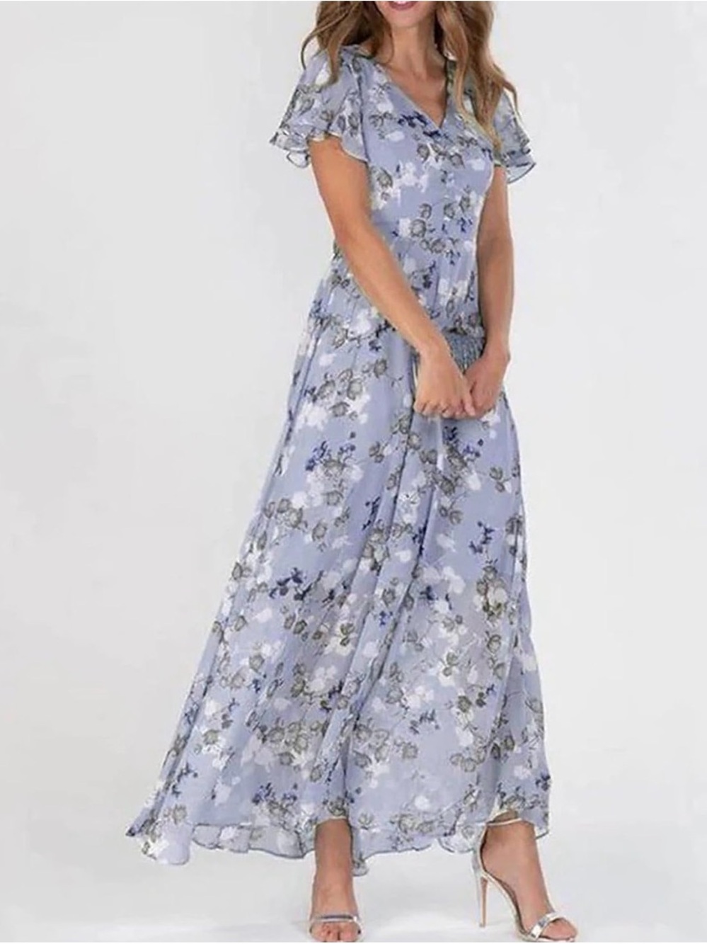 NEW Lavender Floral Maxi Dress with V-Neck- size 2XL, 3XL